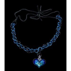 Handmade Whimsical Blue Heart And Chainmail Necklace